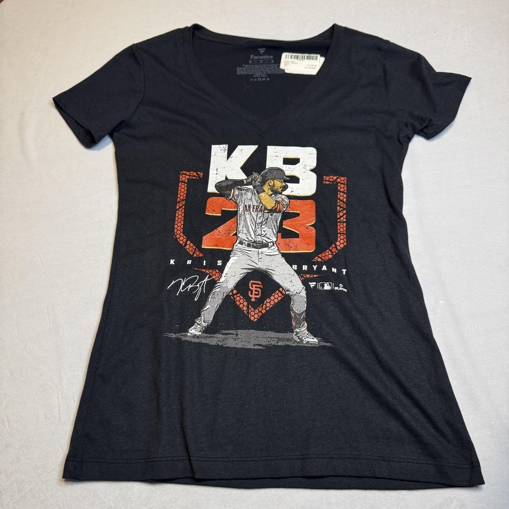 Fanatics Women T-Shirt Medium Black‎ SF Giants Kris Bryant KB 23 Graphic V-Neck